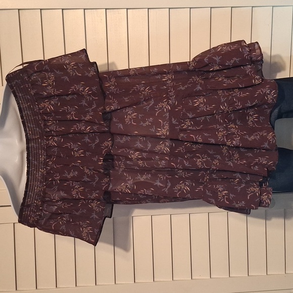 Free People Purple Floral Boho Off-Shoulder Babydoll Top Sz S - Picture 3 of 6